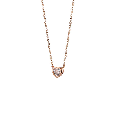 Κολιέ Heart to Heart μεταλλικό ροζ χρυσό με καρδιά και λευκό ζιργκόν 01L15-01116