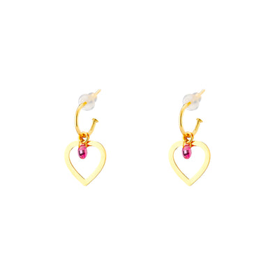 Cosmic silver gold plated hoop earrings with heart and fuchsia crystal 03L05-01071
