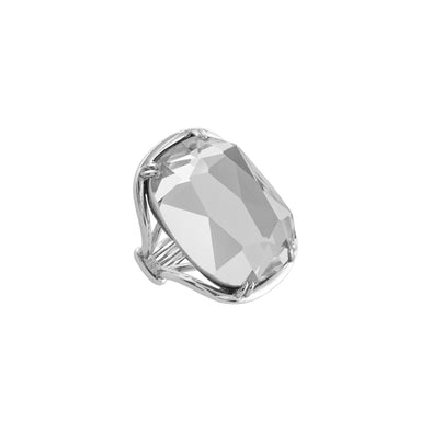 Δαχτυλίδι Happy Hearts μεταλλικό ασημί με μεγάλο λευκό κρύσταλλο 04L15-00633