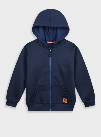 Boy΄s fleece jacket with built-in hood and zip | NAVY 12-100180-5-9