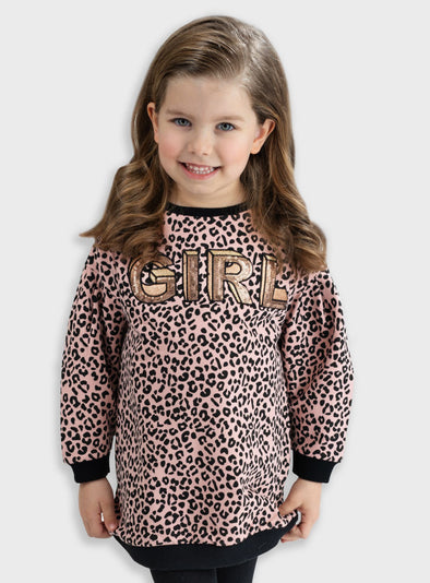 Leopard print fleece dress | SUGARPLUM  15-125341-7