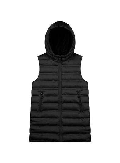 Girl΄s long, sleeveless jacket with hood | BLACK 16-123216-1