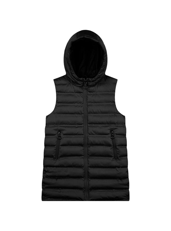 Girl΄s long, sleeveless jacket with hood | BLACK 16-123216-1