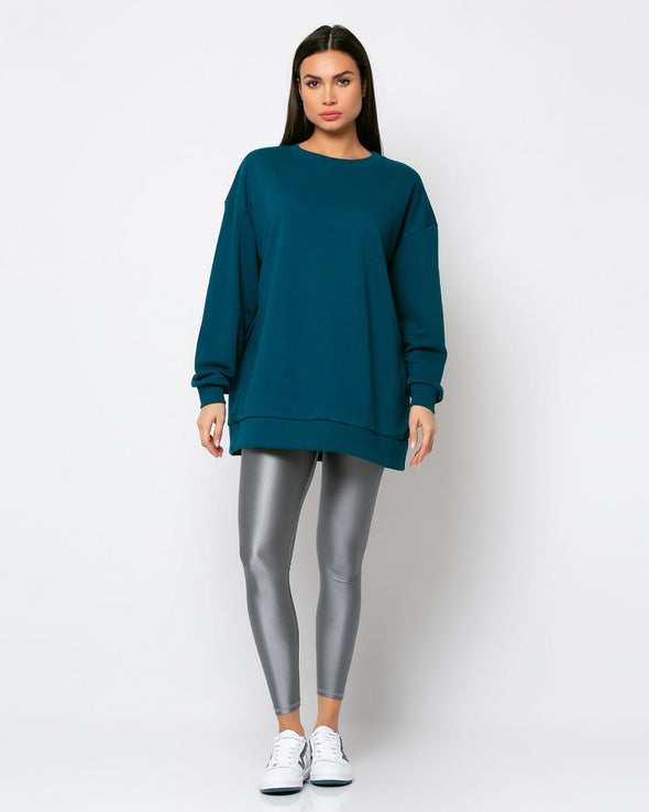 Μπλούζα Φούτερ αχνούδιαστο oversized Πετρόλ