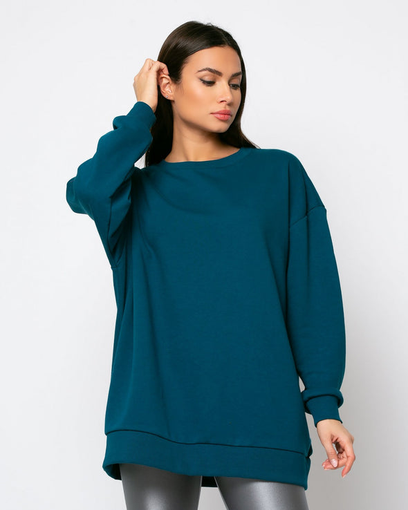Μπλούζα Φούτερ αχνούδιαστο oversized Πετρόλ