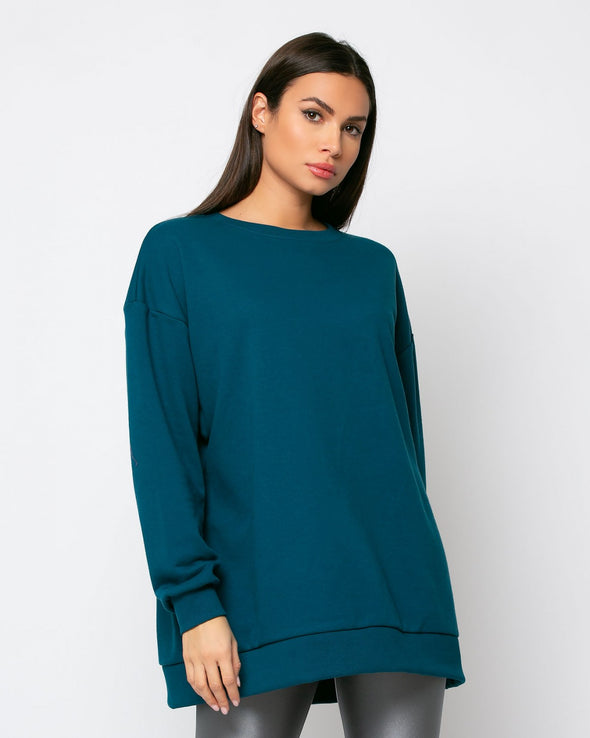 Μπλούζα Φούτερ αχνούδιαστο oversized Πετρόλ