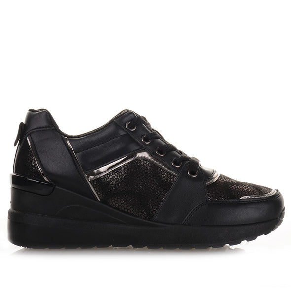 Μαύρα Γυναικεία Sneakers με μαύρο τακούνι 700-7