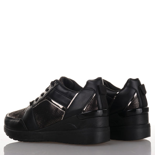 Μαύρα Γυναικεία Sneakers με μαύρο τακούνι 700-7