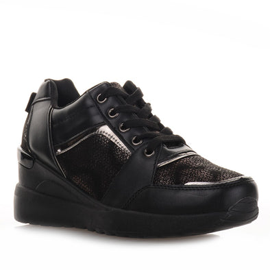 Μαύρα Γυναικεία Sneakers με μαύρο τακούνι 700-7