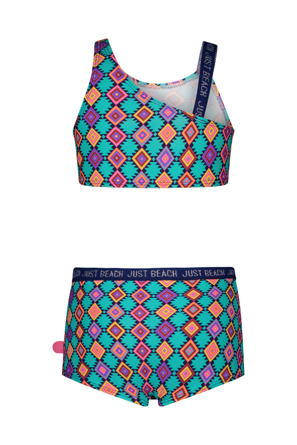 J302-5029 Girls aop bikini with branded tape details 942 - Tropic aztek