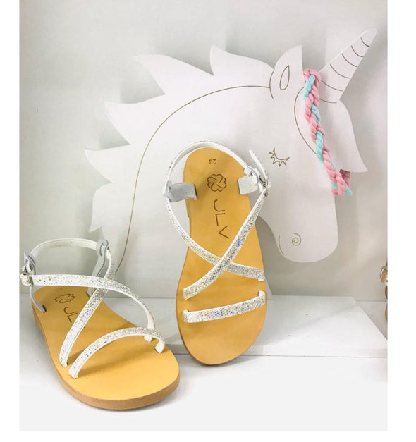 Δερμάτινα Σανδάλια Παιδικά White Glitter JLV068