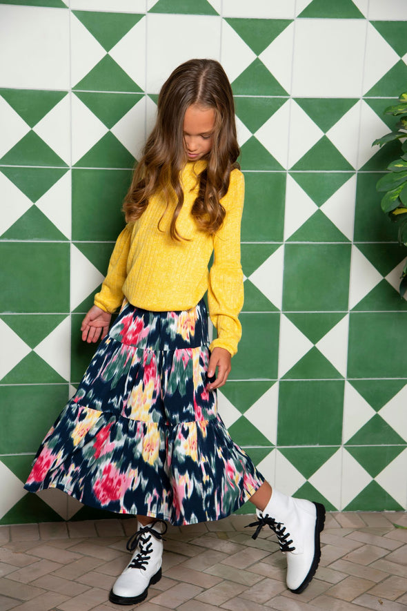 Girls woven maxi skirt with youth flower Y108-5713