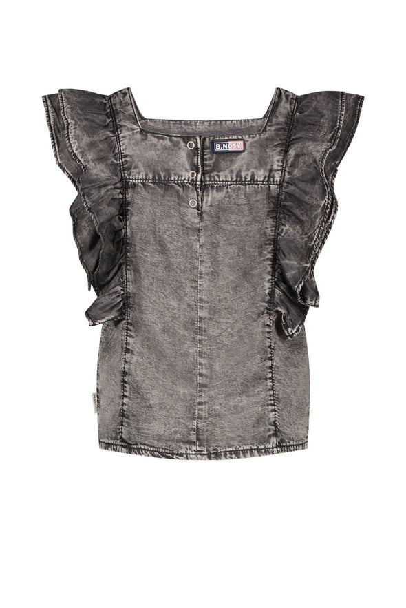 Girls chambray short sleeve blouse with knot 069 - power denim Y202-5141