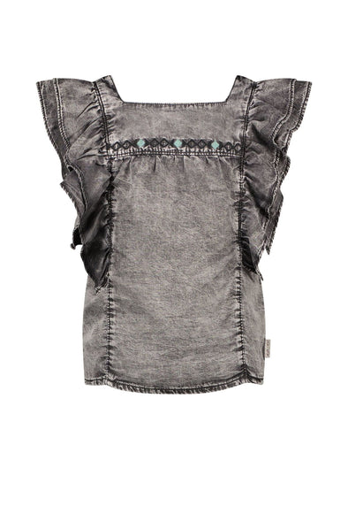 Girls chambray short sleeve blouse with knot 069 - power denim Y202-5141