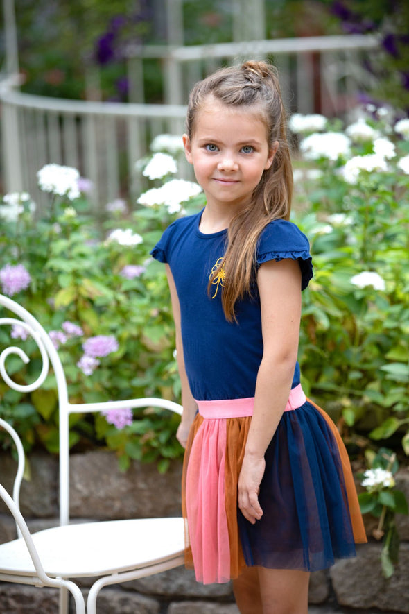 Y202-5834 Girls dress with multicolor mesh skirt 114 - night blue